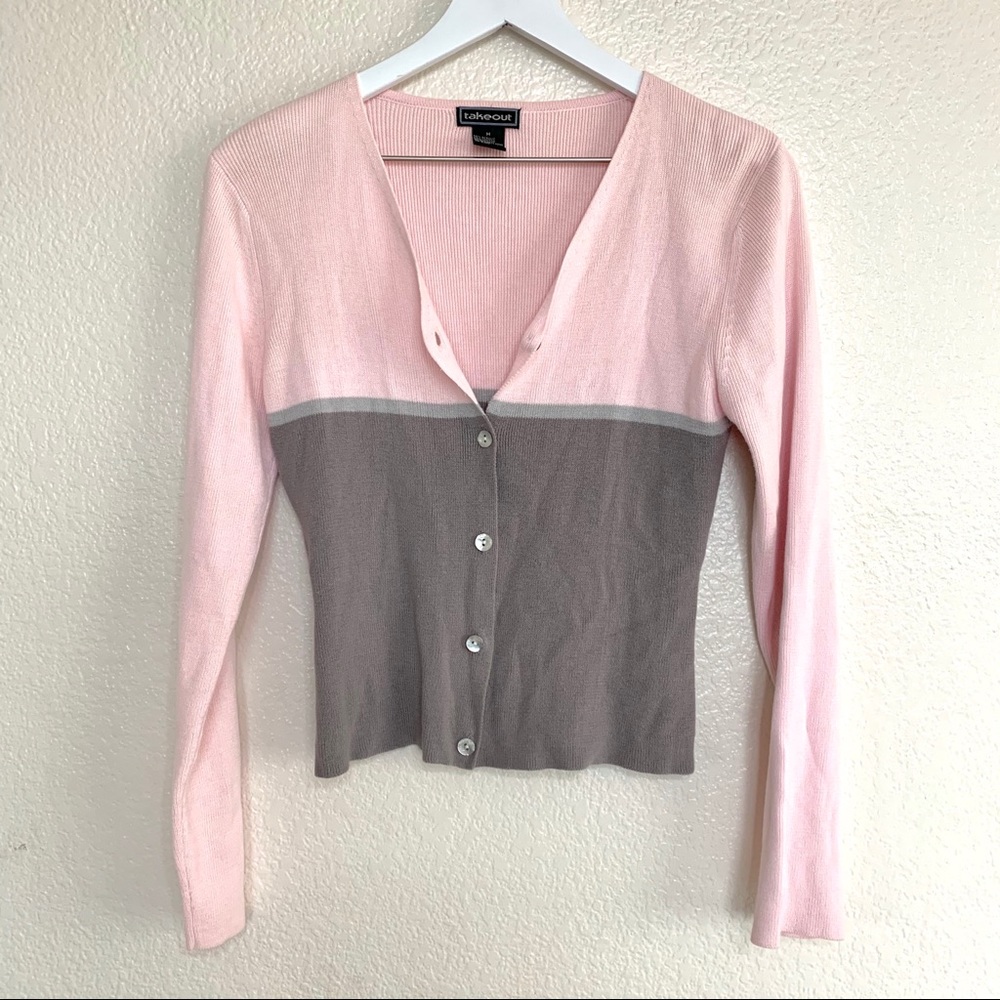 Vintage Y2K Pastel Pink Grey Button Cardigan